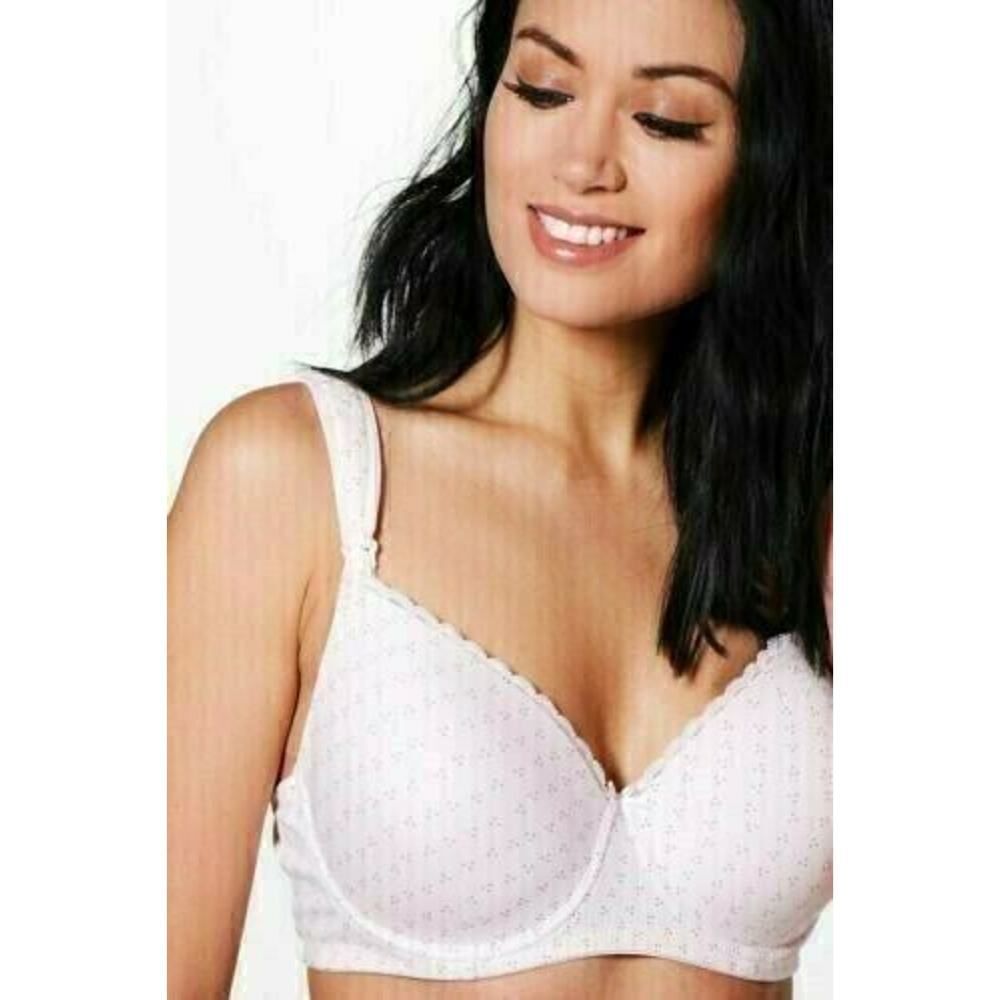 Maternity Polka Dot Cotton Nursing Bra NEW Pink Underwire Molded Cups Demi 36DD